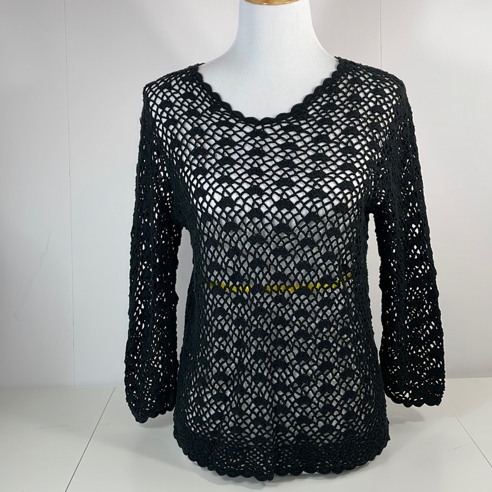 Gothic, Bohemian black Crochet Sweater , Small